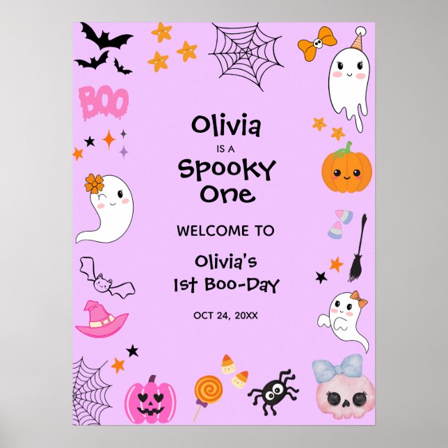 Lila Spooky One Halloween 1:a födelsedag Välkommen Poster (Framsidan)