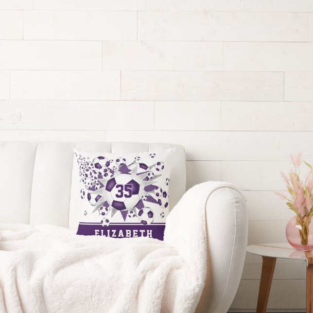 lila sportrumsflickors fotbollar stjärnor kudde (Soffa)