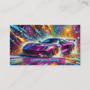 Lila Sportscar med Colorful Stänk Visitkort