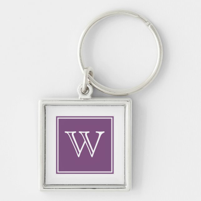 Lila Square Monogram Premium Keychain Fyrkantig Silverfärgad Nyckelring (Framsidan)