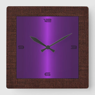 Lila Stainless Steel Modern Burlap Gräns Fyrkantig Klocka