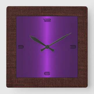 Lila Stainless Steel Modern Burlap Gräns Fyrkantig Klocka