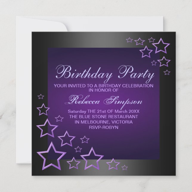 Lila Star Birthday-inbjudan Inbjudningar (Framsida)
