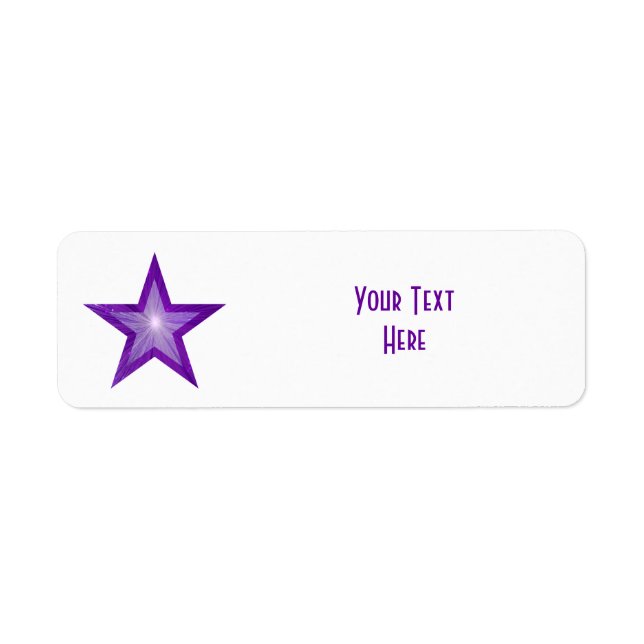 Lila Star "Din text"-etikett, liten vit Returadress Etikett (Framsidan)