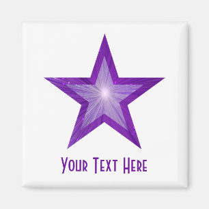 Lila Star-kylskåp "Din text", fyrkantig vit Magnet