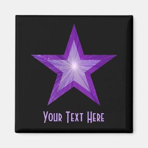 Lila Star-kylskåp "Din text", svart magnet