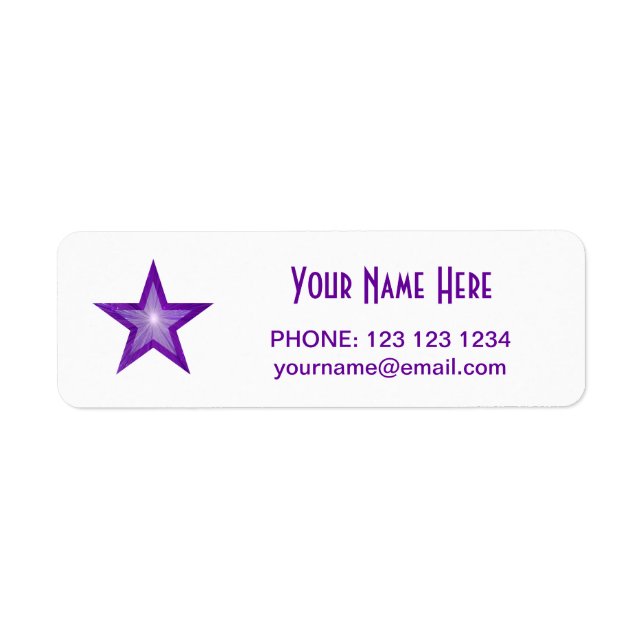 Lila Star "Namn"-text etikett liten vit text Returadress Etikett (Framsidan)