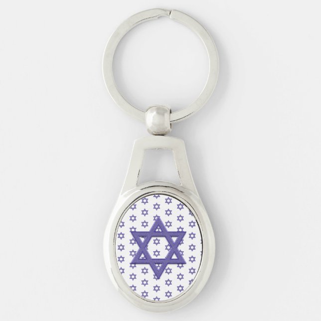 Lila Star of David Seamless Ovalt Silverfärgad Nyckelring (Framsidan)