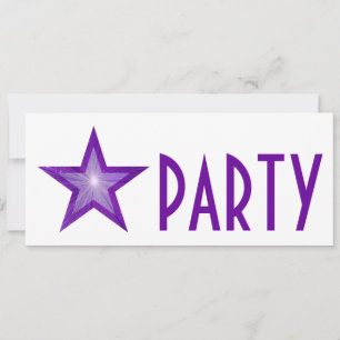 Lila Star "PARTY"-inbjudan, vit, lång Inbjudningar