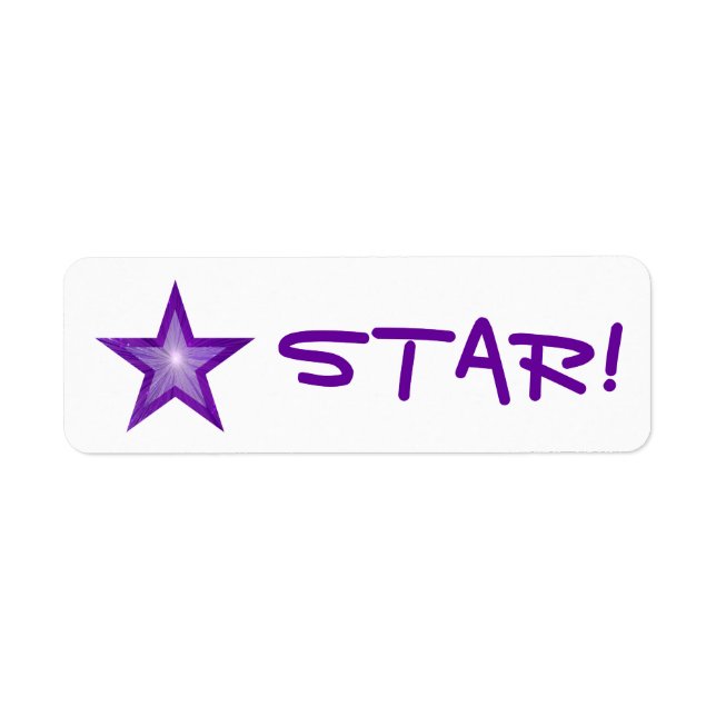 Lila Star "STAR" - etikett, vit, vit, liten Returadress Etikett (Framsidan)