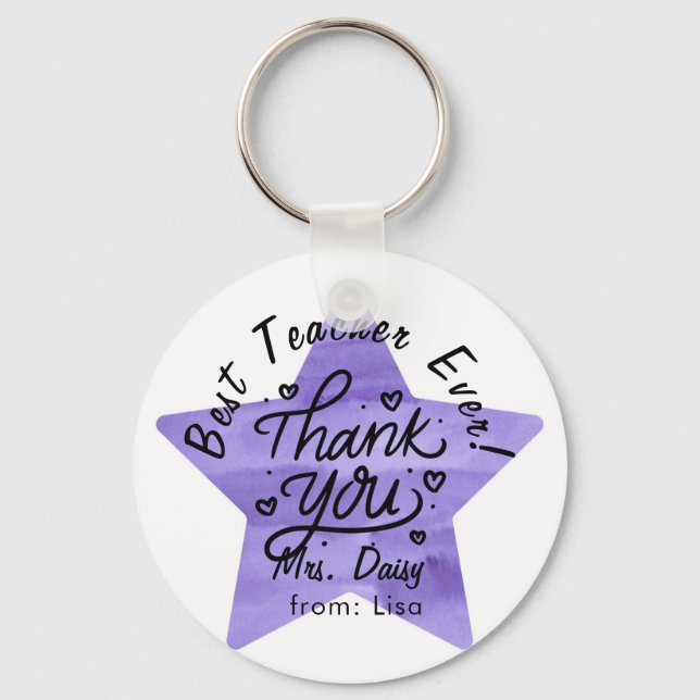 Lila Star Teacher Tack Gift Keychain Nyckelring (Framsida)