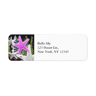 Lila starfish flora and fauna foliage nautilus returadress etikett