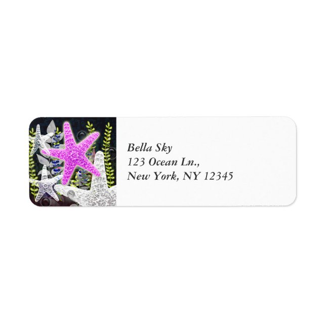 Lila starfish flora and fauna foliage nautilus returadress etikett (Framsidan)