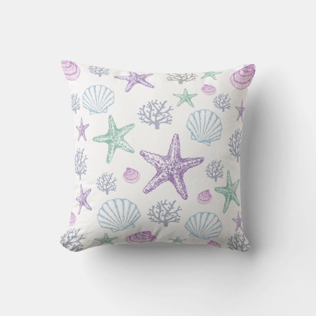 Lila Starfish Snäcka Mönster Kudde (Framsida)