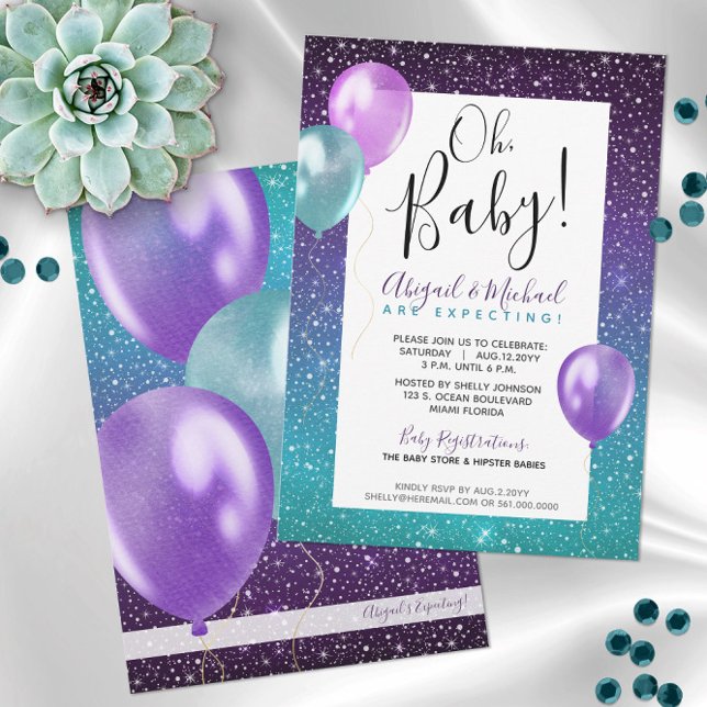 Lila Starry Night Couples eller Mamma Baby Shower Inbjudningar (Our Purple Starry Night Baby Shower Invitations are Gender Neutral and a Super-fun Party Theme! )