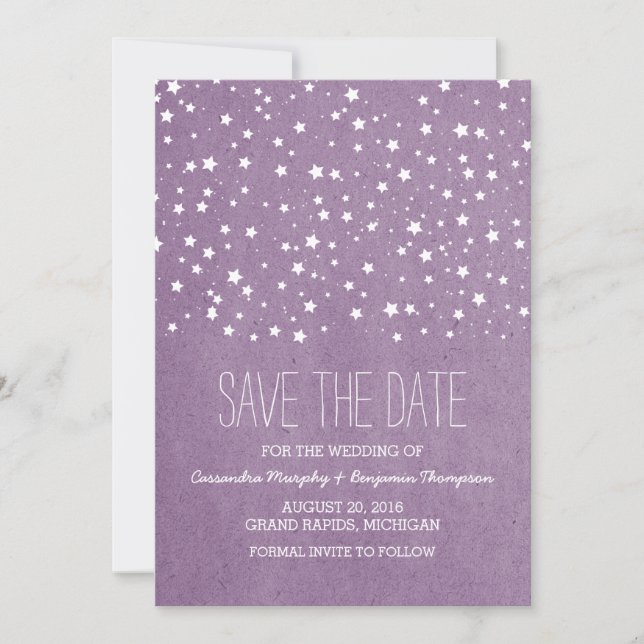 Lila Starry Night Save Date Inbjudan (Framsida)