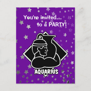 Lila Stars  Aquarius Birthday Zodiac-tecken Inbjudningar