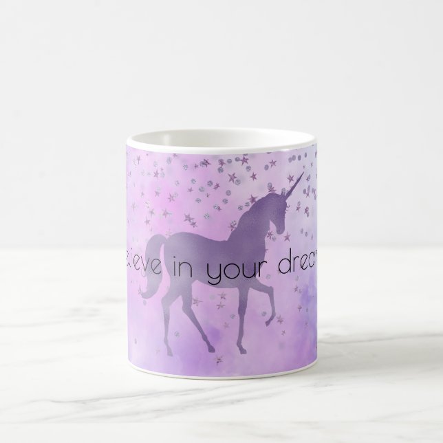 Lila Stars Confetti Watercolor Unicorn Kaffemugg (Center)