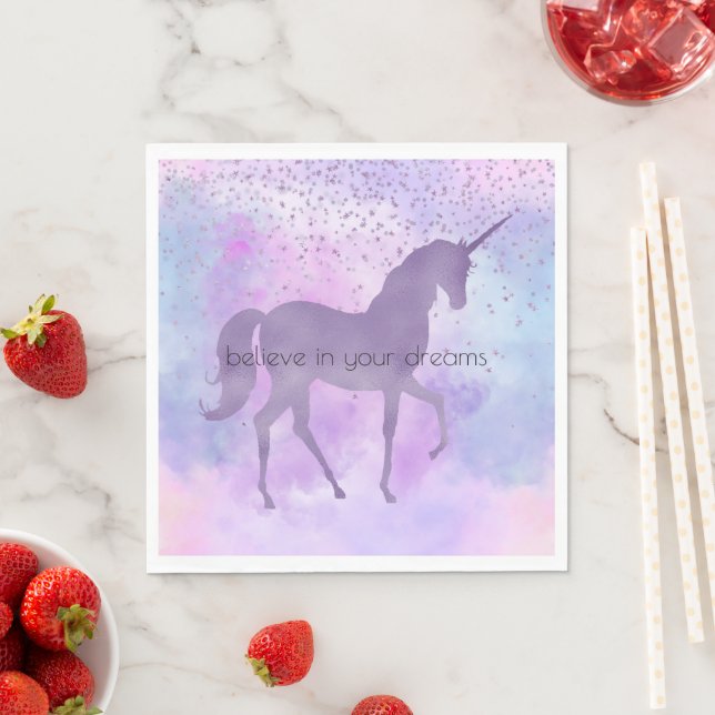 Lila Stars Confetti Watercolor Unicorn Pappersservett (Insitu)