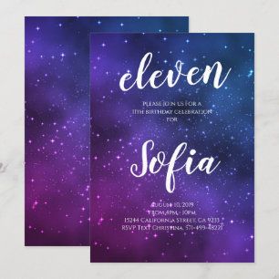 Lila Stars Galaxy Universe Birthday Inbjudningar
