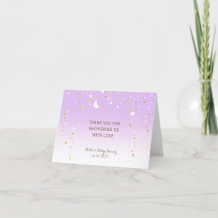 Lila Stars Måne Baby Shower Tack Kort