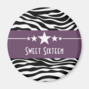 Lila Stars Zebra tryck Sweet 16 Magnet