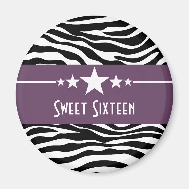 Lila Stars Zebra tryck Sweet 16 Magnet (Framsidan)