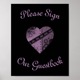 Lila steampunk, guestbook-tecken bröllop poster