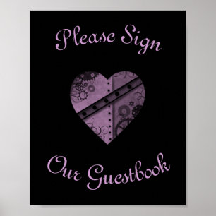 Lila steampunk, guestbook-tecken bröllop poster