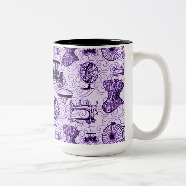 Lila Steampunk Mönster Coffee Mugg (Höger)
