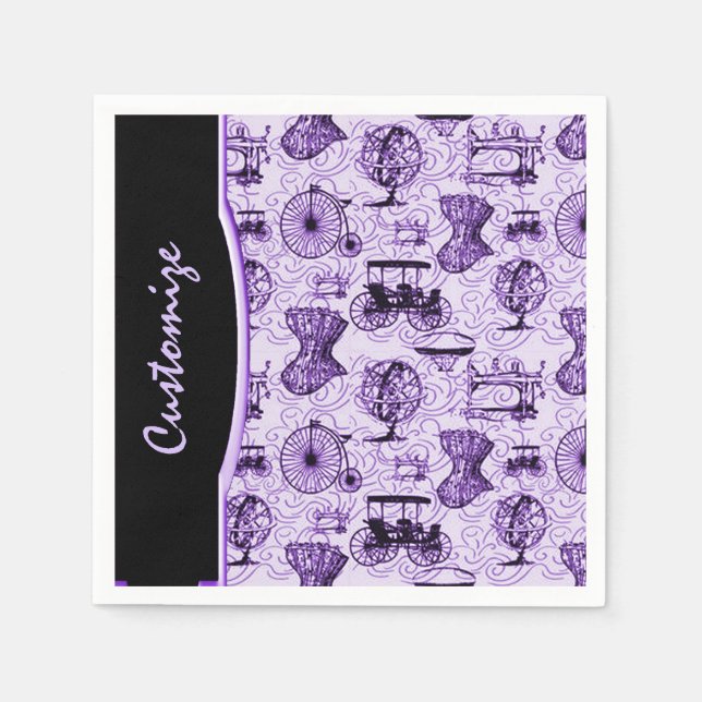 Lila Steampunk Mönster Napkins Pappersservett (Framsidan)