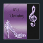 Lila stilett & Treble kluven 18th födelsedag Inbjudningar<br><div class="desc">Kvinna personlig, 18th Födelsedagskort för elegant anpassningsbar med glitz och glamour. Kvinna sid härliga lila och svartdubbla den utskrivavna födelsedaginbjudan med ett bedöva glamoröst avbildar rhinestones, glitter, sequins, skor diamanter som bling mode för stiletter för juvelgnistrahögklackar, och den glittery silver- och lilatrebleskrevan på en svart- och lilalutningbakgrund. Det omvänt av...</div>