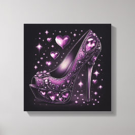 Lila Stiletto Högklackar med Hearts Canvastryck