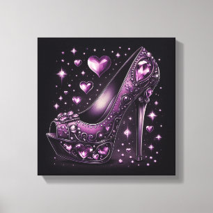 Lila Stiletto Högklackar med Hearts Canvastryck