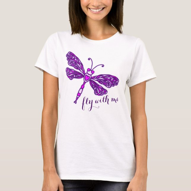 Lila, stiliserad drakflygning flyger med mig t-shi t shirt (Framsida)