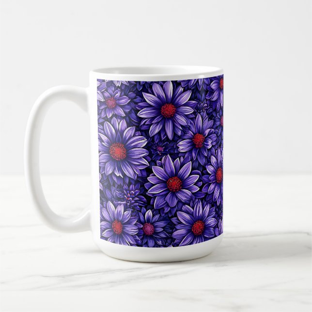 Lila stiliserat blommönster kaffemugg (Vänster)