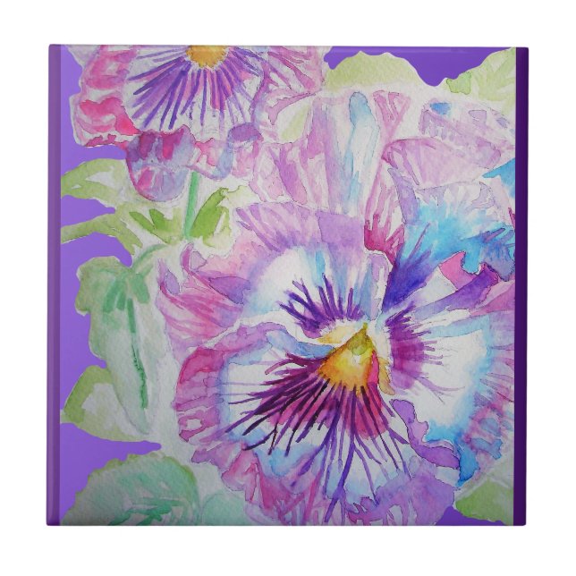 Lila Stillaflora Vattenfärg Blommig Keramisk Platt Kakelplatta (Framsidan)