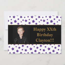 Lila stjärnor med meddelande Foto Födelsedagsfest Inbjudningar