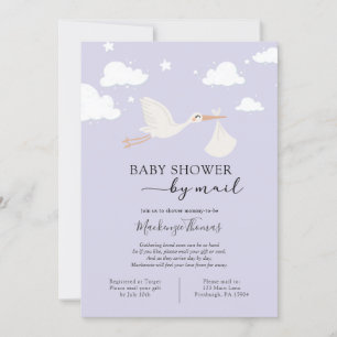 Lila Stork Baby Shower by Mail Inbjudningar