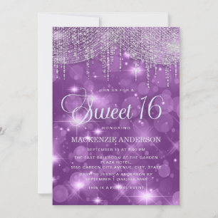 Lila Strängljus Sparkle Bokeh Glamour Sweet 16 Inbjudningar