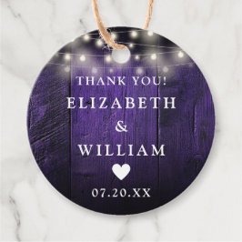 Lila String Ljus Rustic Wood Boho Barn Bröllop Gåvor Etiketter