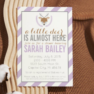 Lila Stripe Little Hjort Baby Shower Inbjudan