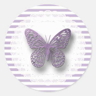 Lila Striped Butterfly Stickers Runt Klistermärke