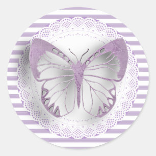 Lila Striped Butterfly Stickers Runt Klistermärke