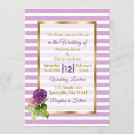 Lila StripePetunias och Guld bröllopsinbjudningar Inbjudningar
