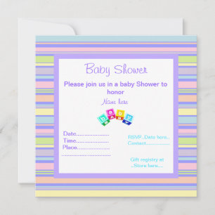 LILA STRIPEY BABY SHOWER INVITATION BLOCKS INBJUDNINGAR