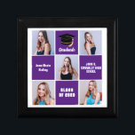 Lila Student 5 Photo Collage Anpassningsbar Studen Minnesask<br><div class="desc">En anpassningsbar med högt uppsatta student-fotosamlingslåda i studenten med klassiska lilor för en högskoleexamen med 2025 års klass. Anpassa med din högre porträtt bilder,  namn och ta examen för en underbar närvaro i personlig studenten. Den har en 5-fotomall åtskild med vitt linjer.</div>