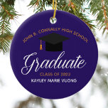 Lila Studenten Anpassningsbar Student jul Julgransprydnad Keramik<br><div class="desc">Denna söt lila anpassningsbar med höga julklappar i studenten har chic vit och guld typografi under högskola eller högskola i namn för 2025 års klass. Anpassa med din examen under den vackra kalligrafin för en underbar personlig student.</div>