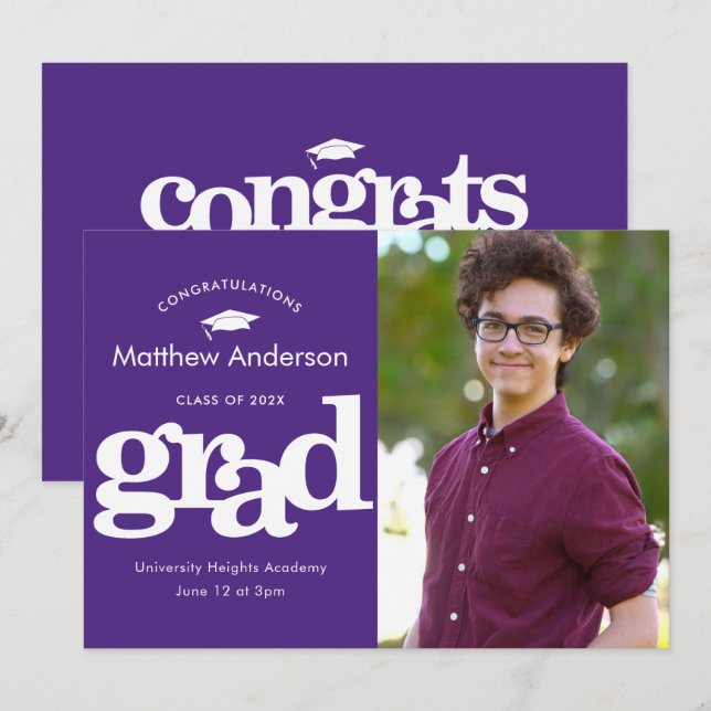 Lila studenten foto modern fet typografi meddelande (Fram/baksida)