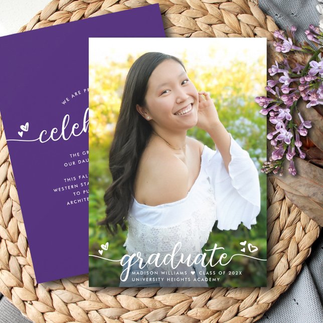 Lila Studenten Fotomodern Calligraphy Hearts Meddelande (Skapare uppladdad)